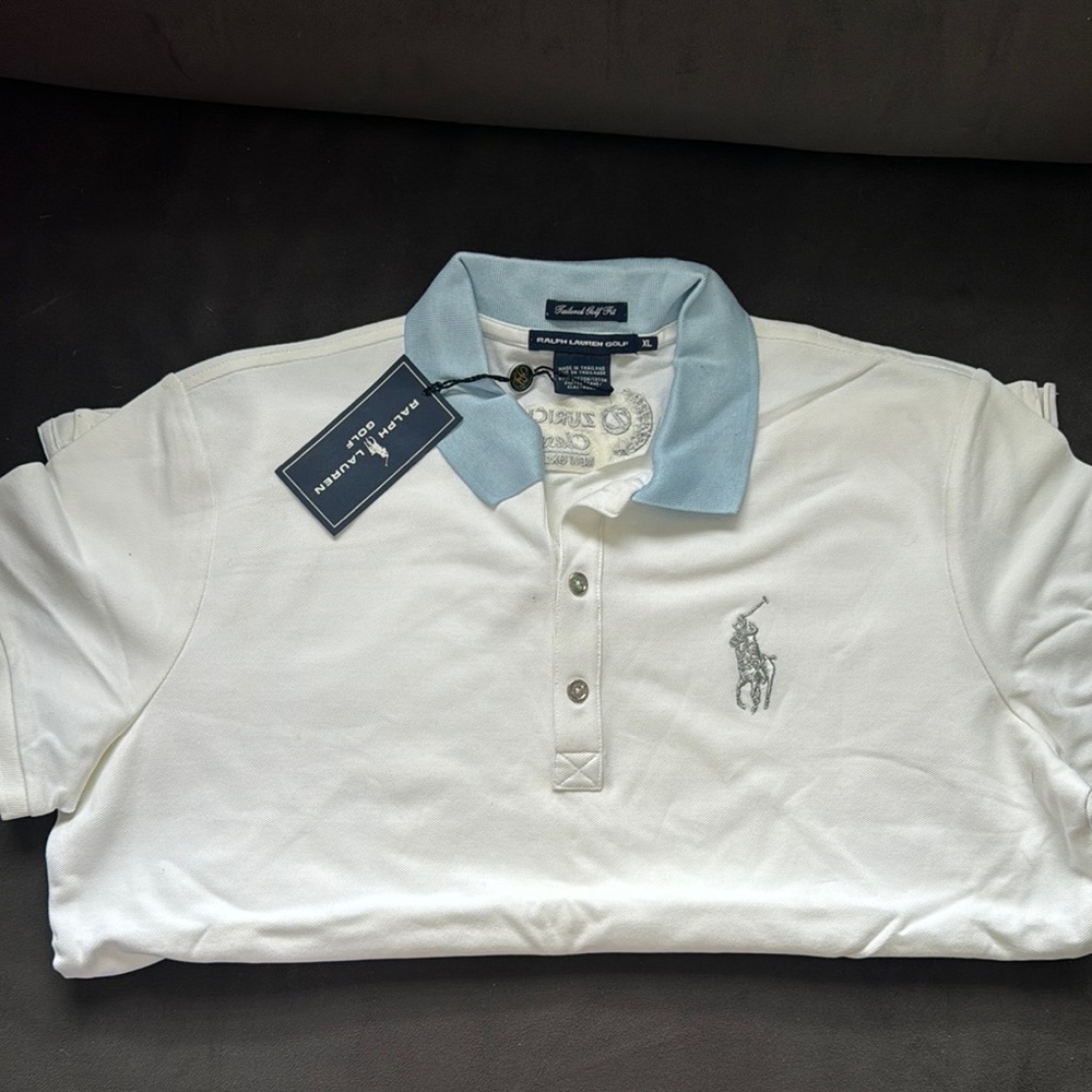 Polo Ralph Lauren White Polo Shirt with Blue Collar